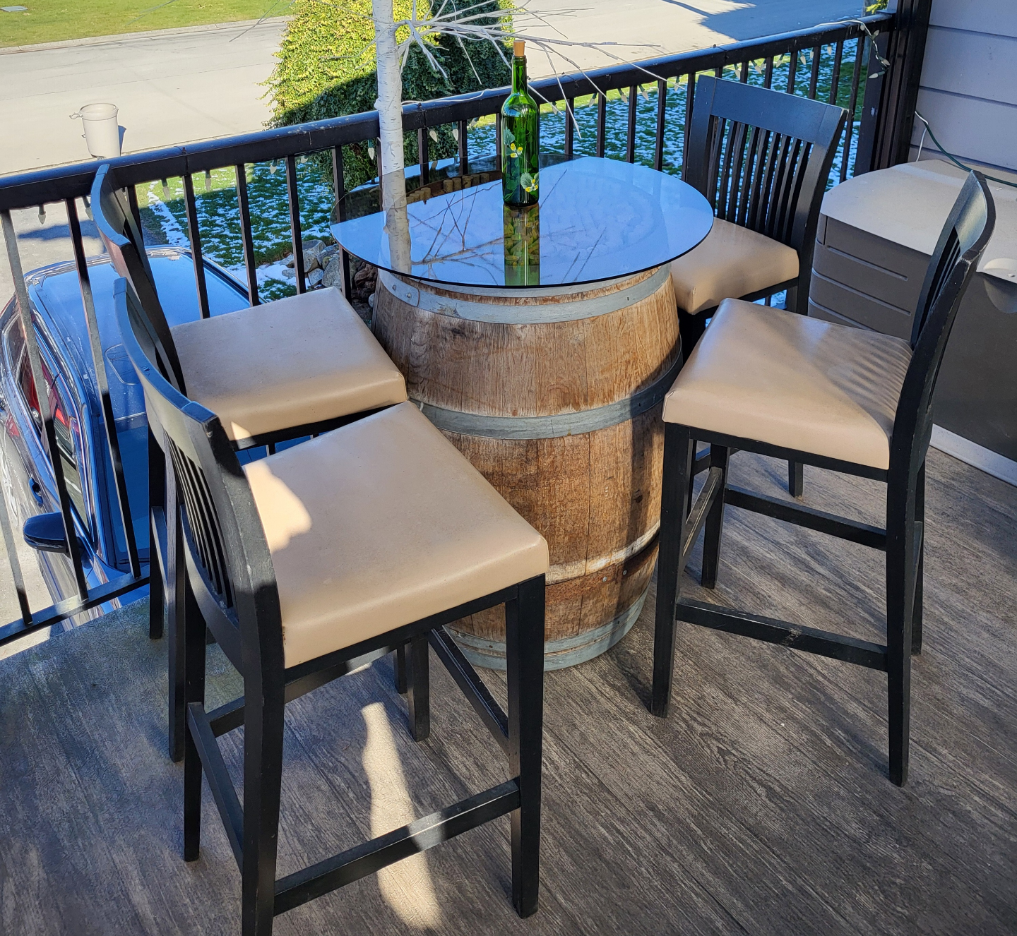 Wine Barrel Patio Set - 4 Stools & Glass Top Table - photo 5