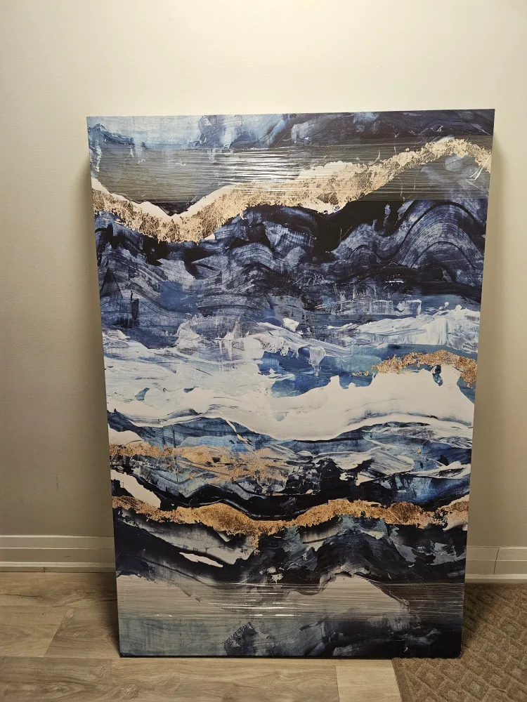 Large Abstract Canvas Wall Art - Blues and Golds image indicator(2)