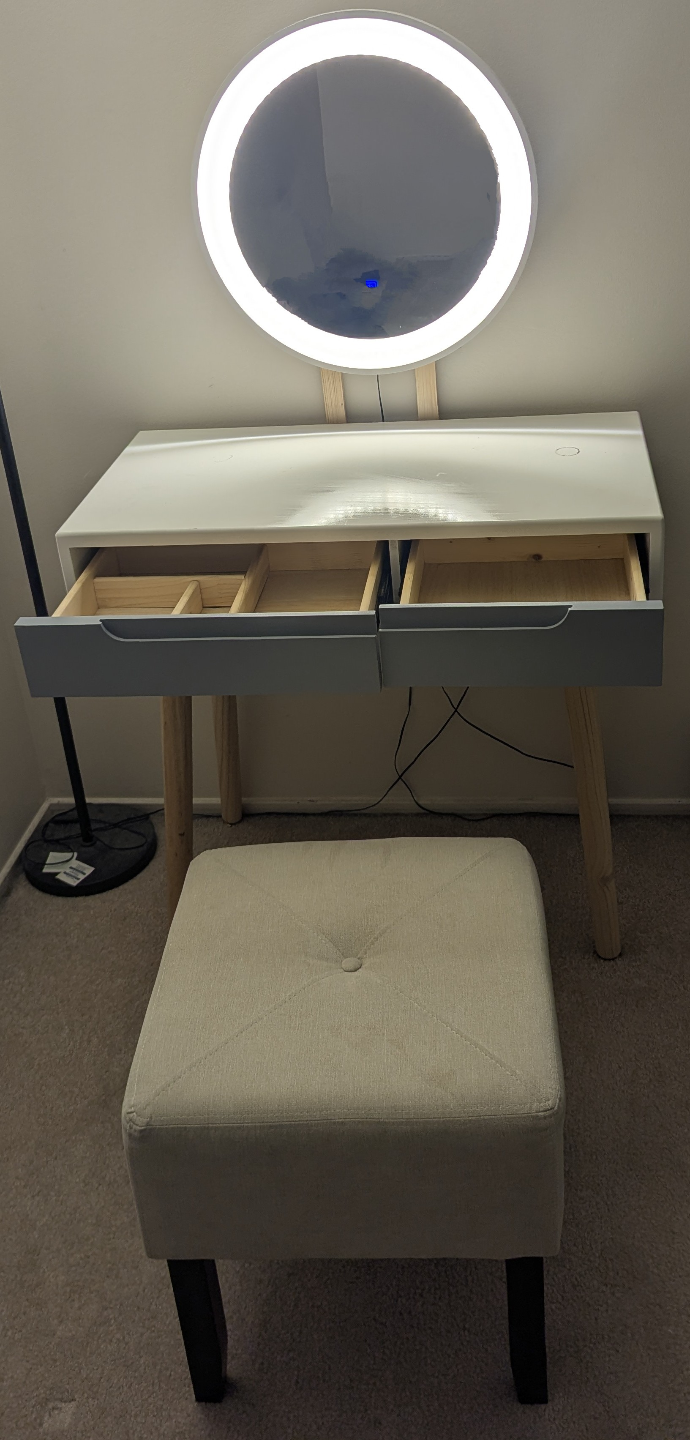 Vanity Set with LED Mirror and Stool