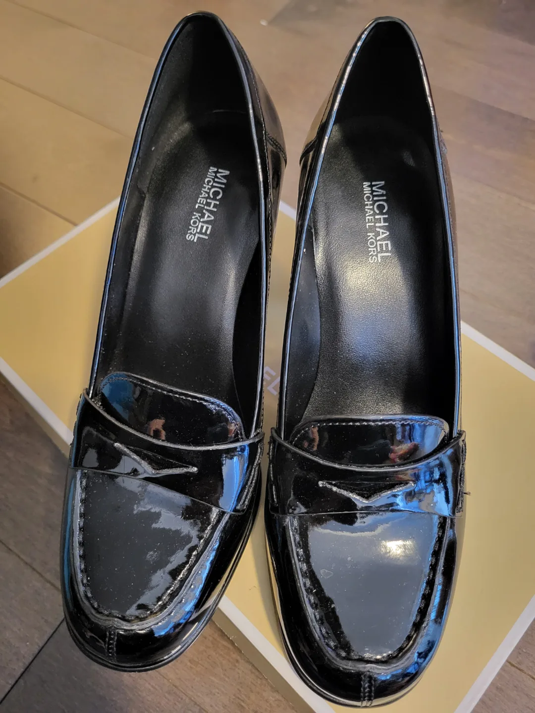 Michael Kors Black Patent Leather Buchanan Mid Loafers - Size 6M thumbnail