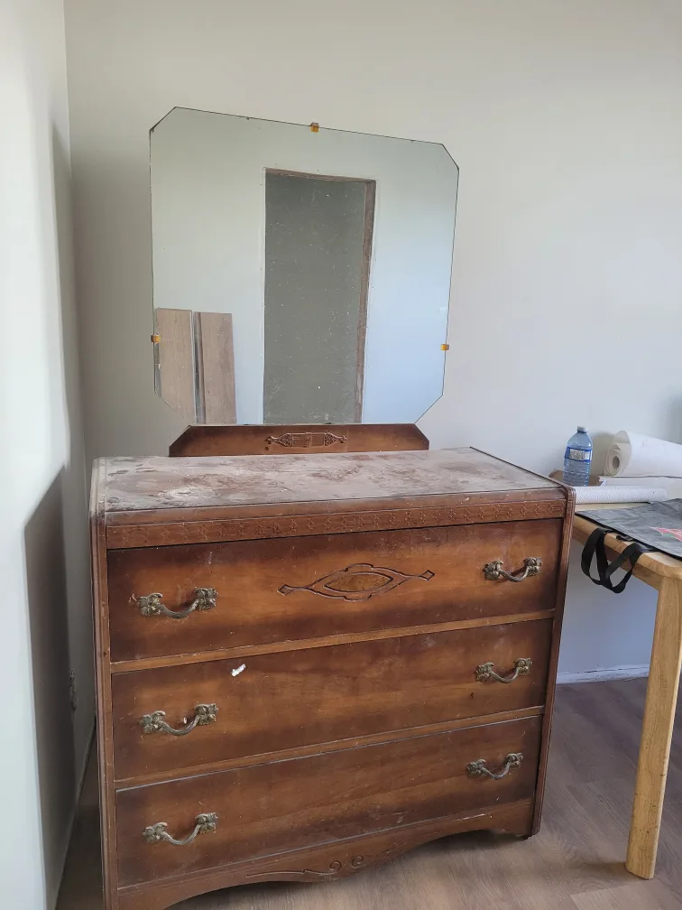Vintage Wooden Dresser with Mirror thumbnail