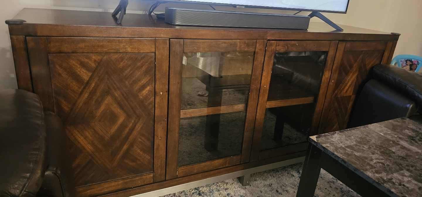Dark Wood Media Console with Glass Doors - photo 2