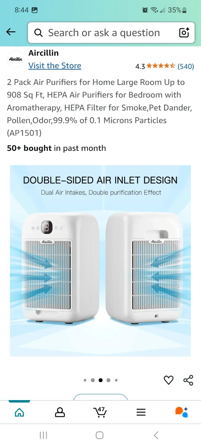 2-Pack Aircillin AP1501 Air Purifiers brand new image indicator(3)