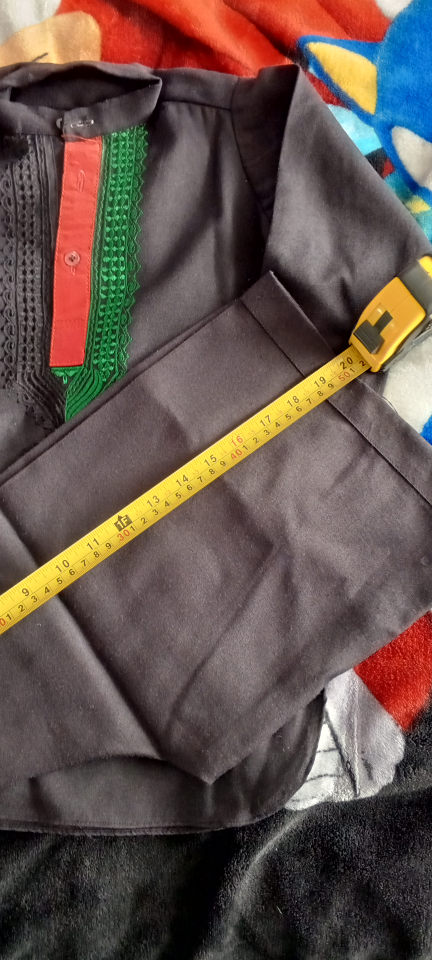 Kids' Black Shalwar Kameez Set with Green and Red Embroidery - photo 2