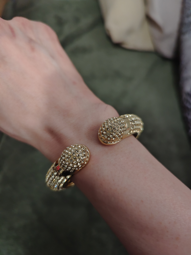 Gold-tone Crystal Hinged Cuff Bracelet - photo 3