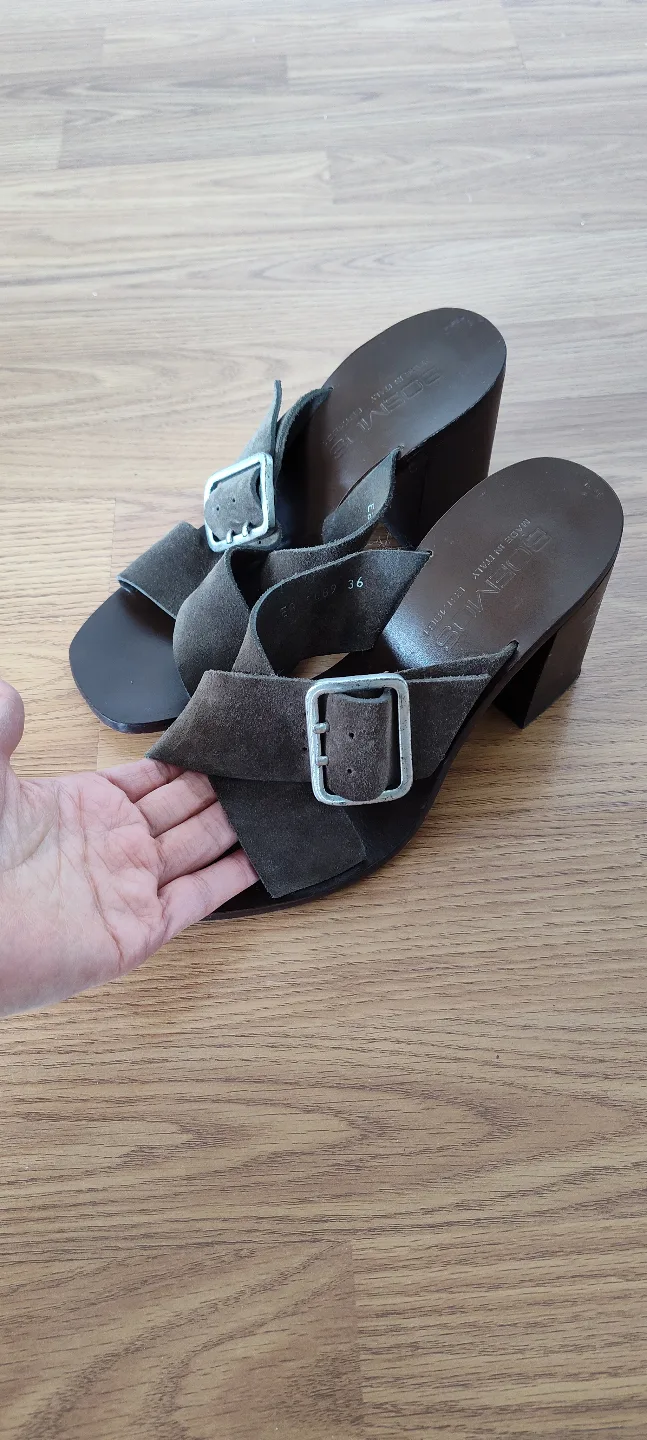 Italian Suede Buckle Sandals Genuine Leather image indicator(2)