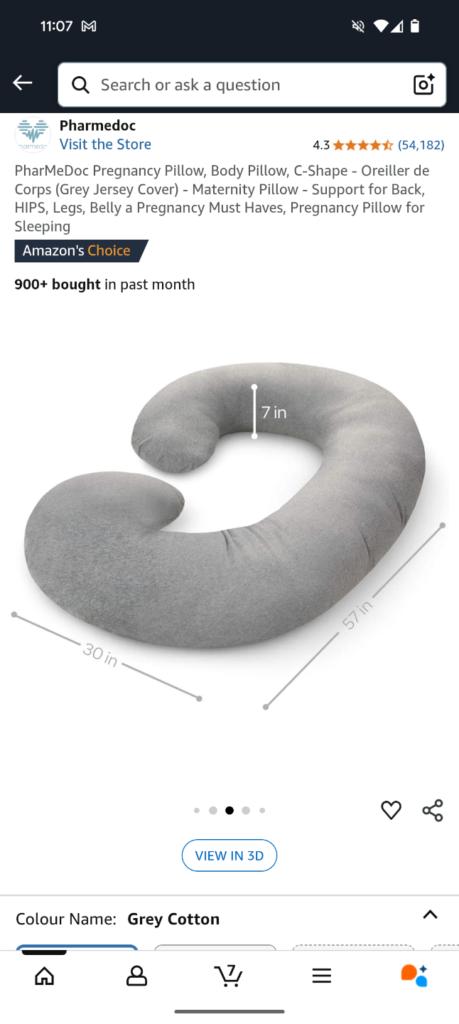 PharmeDoc Pregnancy Pillow - C Shape - Grey Cotton