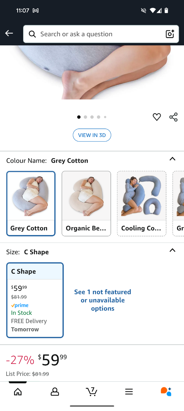 PharmeDoc Pregnancy Pillow - C Shape - Grey Cotton - photo 2