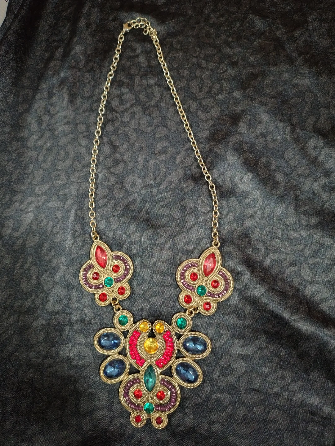 Statement Necklace with Multicoloured Gemstones thumbnail
