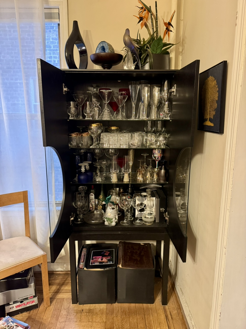 Modern 2 Door Wood & Glass Display Cabinet-Black Brown Finish - photo 5