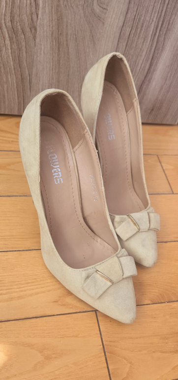 Beige Suede High Heels with Bow Detail - photo 2