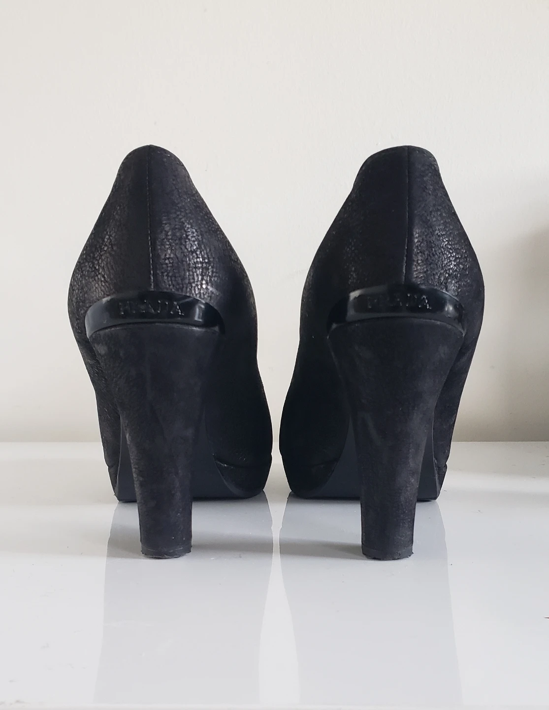 Prada Suede Leather Black Heels w Metal Heelplate Detail - photo 3
