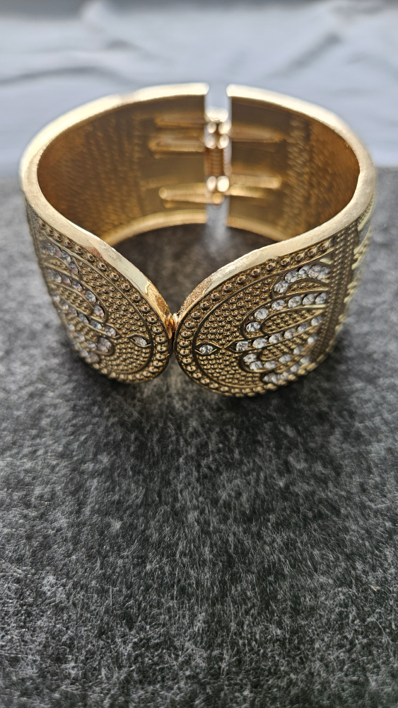Gold-tone Hinged Cuff Bracelet with Clear Rhinestones - photo 5