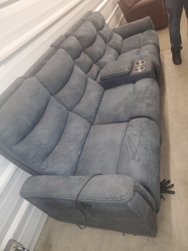 BOB'S Dark Blue/Gray Suede Reclining Sofa - photo 2