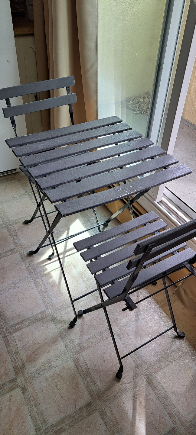 Black Metal Bistro Set with Folding Table and Chairs - photo 2