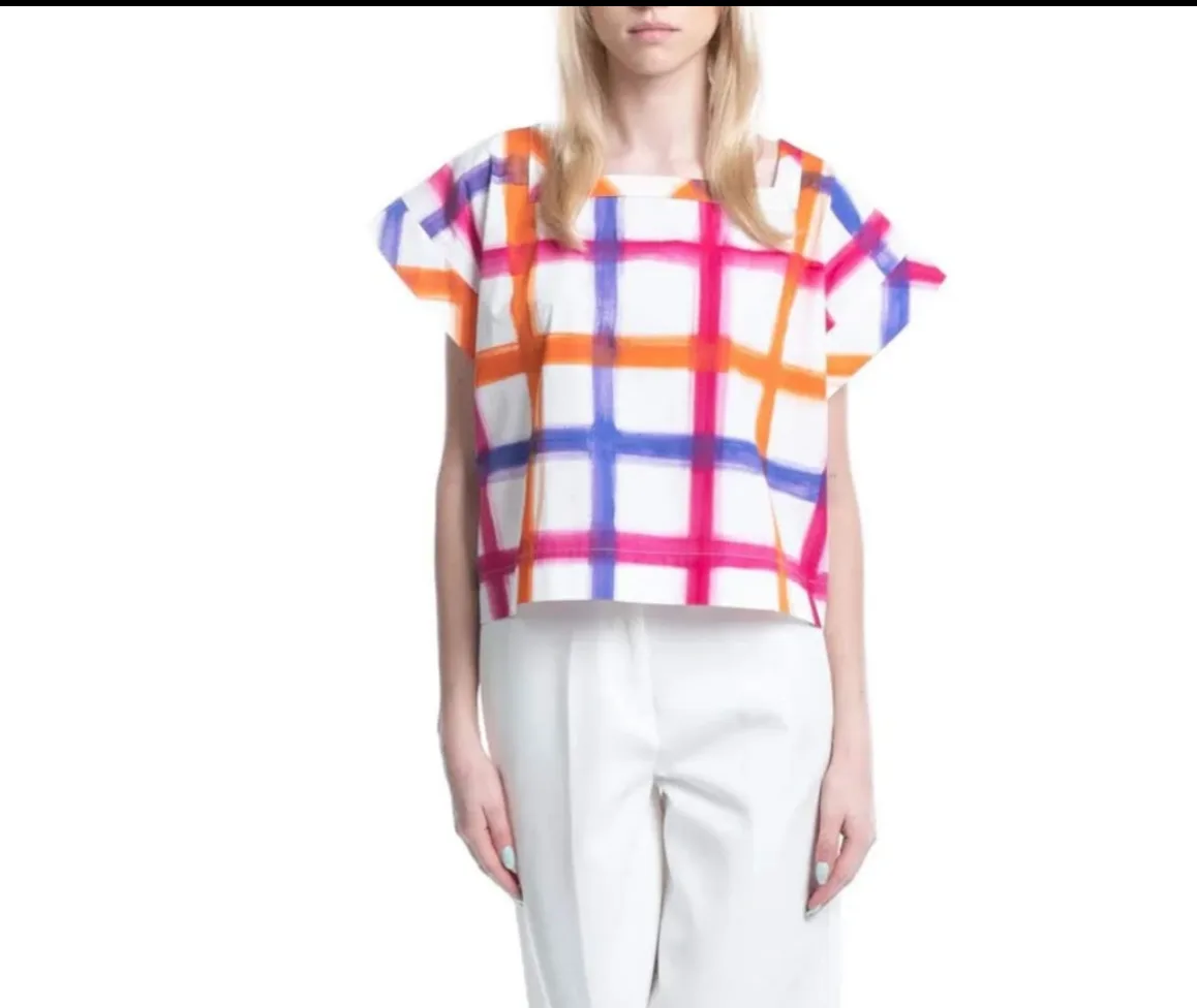 Authentic Stella Jean Women's Size 40 Colorful Checked Blouse thumbnail