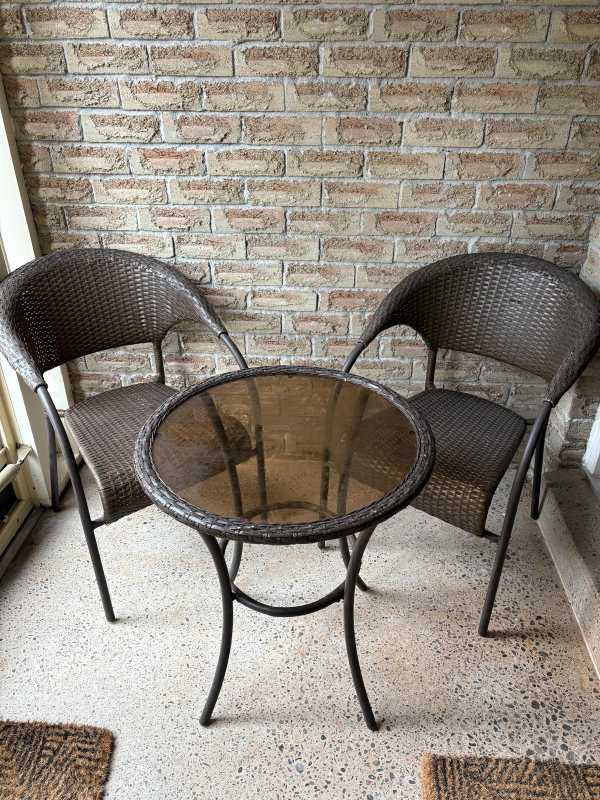 3-Piece Patio Set - Wicker Chairs and Glass-Top Table
