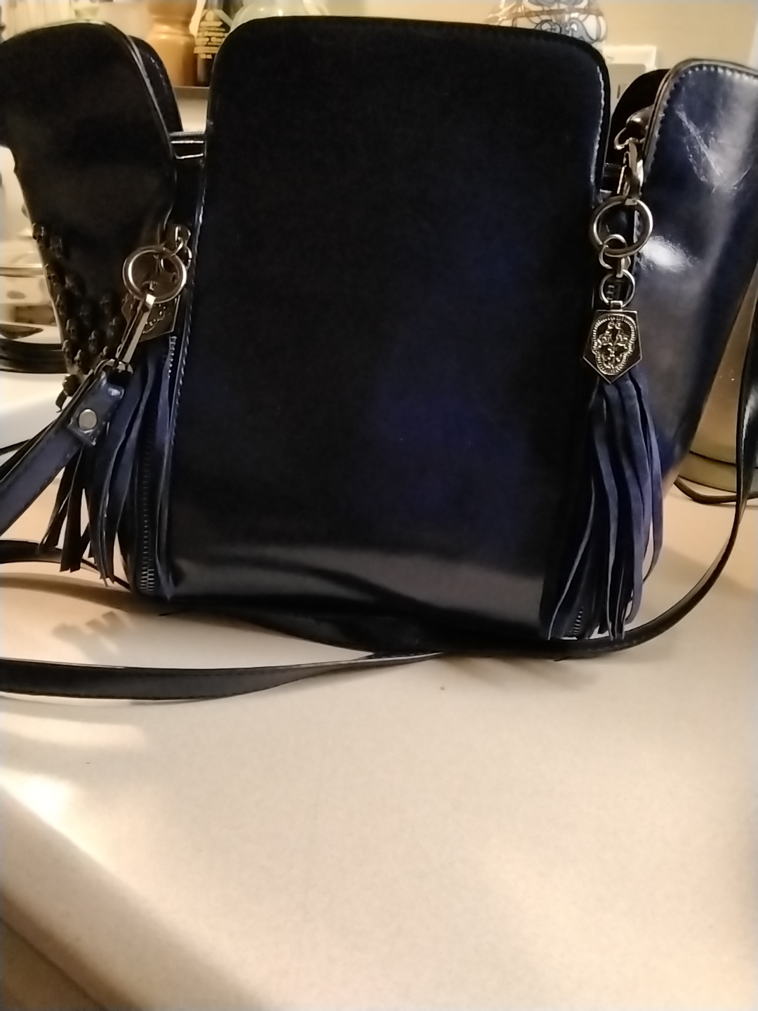 Dark Blue Skull Studded Handbag