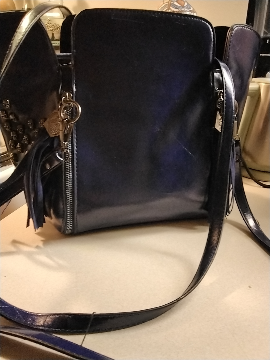 Dark Blue Skull Studded Handbag - photo 3