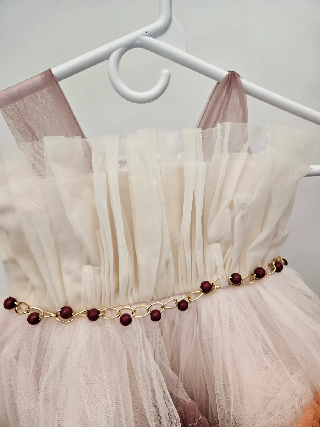 Adorable Multicolored Tulle Girl's Dress with Beaded Belt image indicator(5)