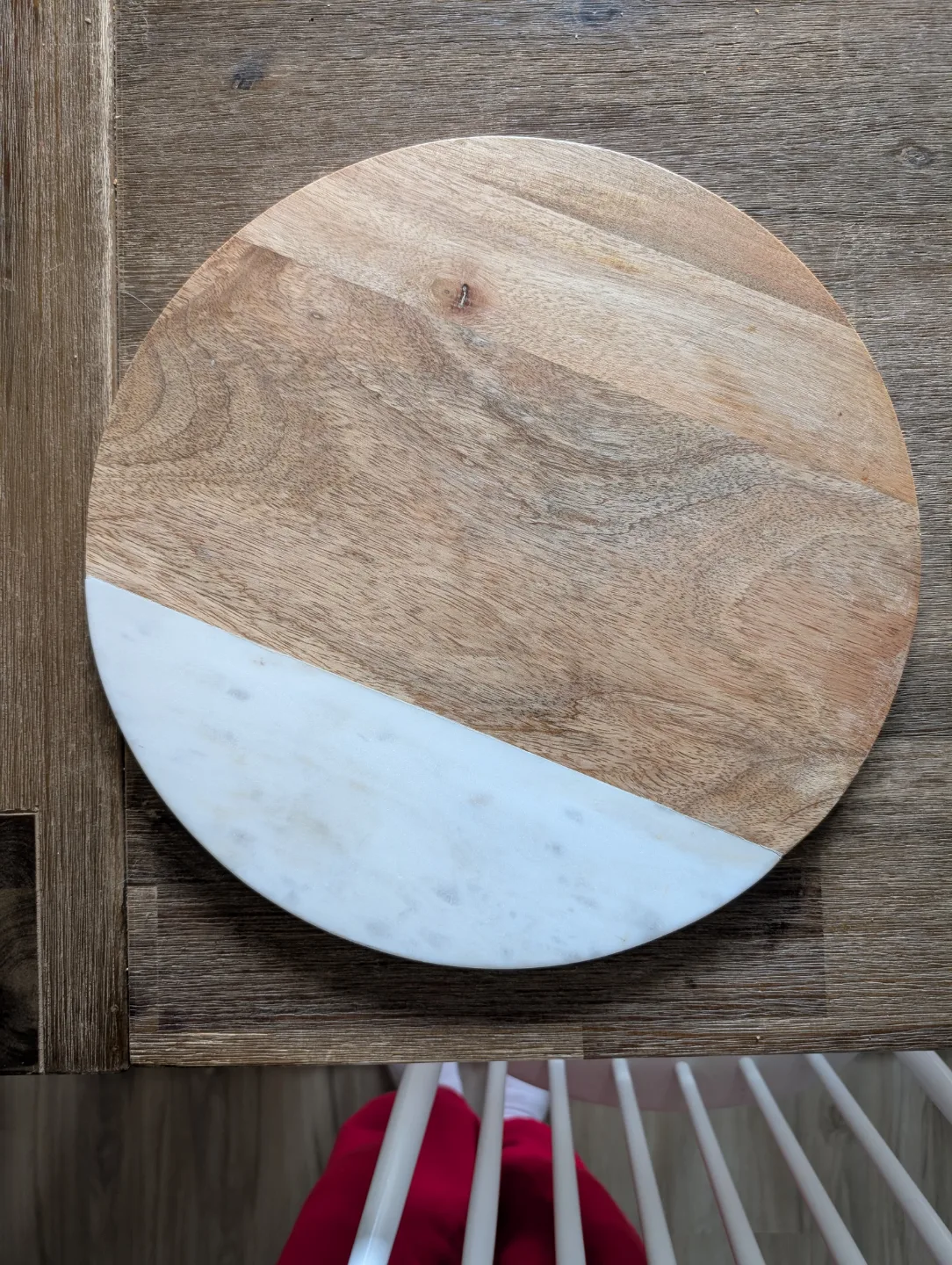 Round Wooden and Marble Serving Platter