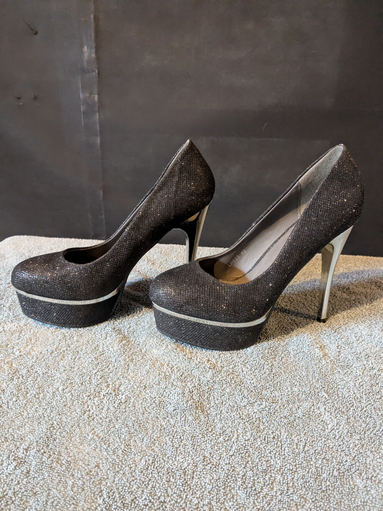 Women's Black Glitter Platform Heels