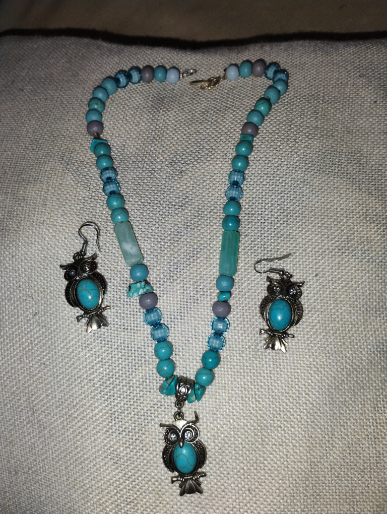 Beaded Owl Necklace and Earrings Set