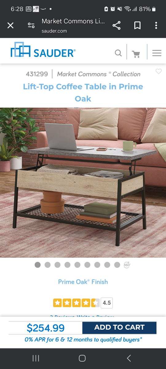Sauder Market Commons Lift-Top Coffee Table in Prime Oak