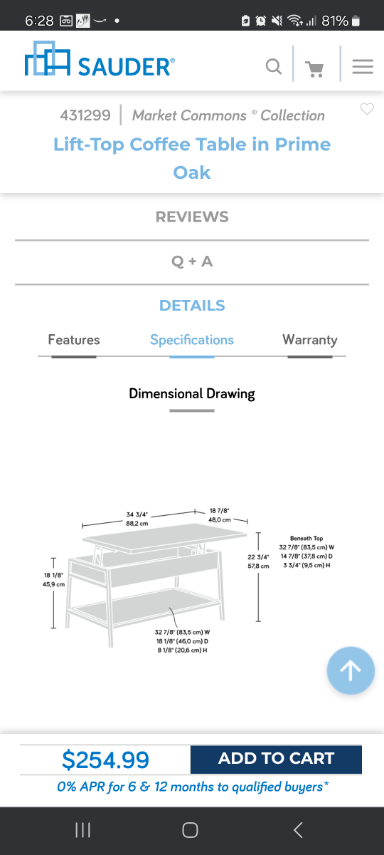 Sauder Market Commons Lift-Top Coffee Table in Prime Oak - photo 3