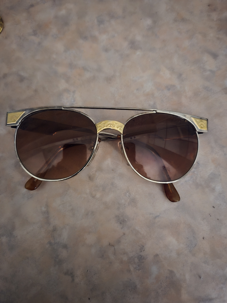 Vintage Sunglasses, Round Metal Frame, Brown Lenses