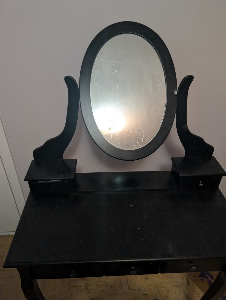 Black Vanity with Mirror and Drawers