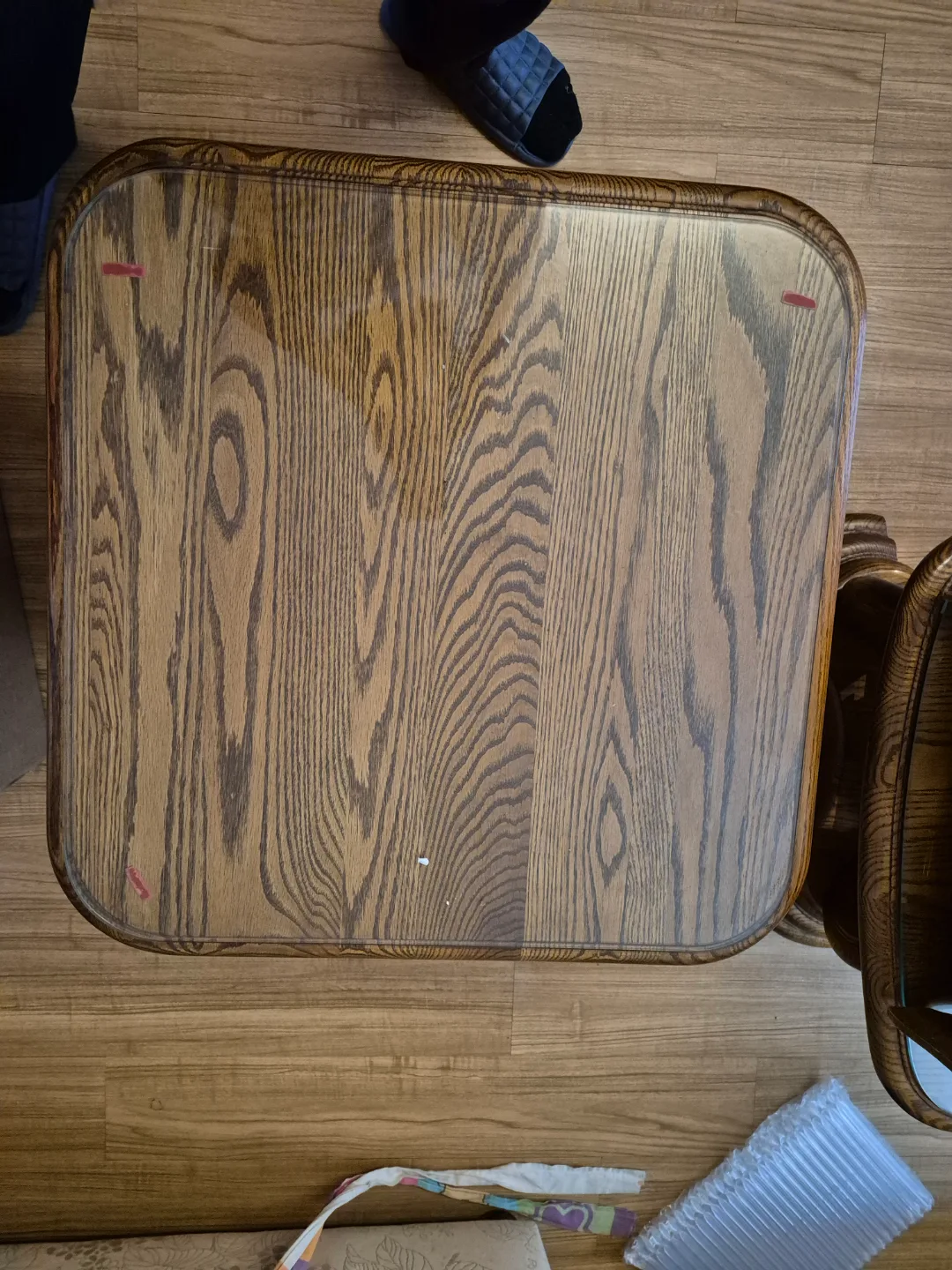Oak Wood Coffee Table with Glass Top thumbnail