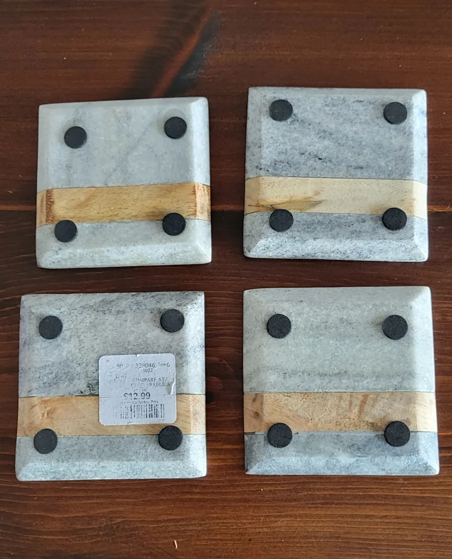 Set of 4 Marble Coasters with Wood Accents image indicator(4)