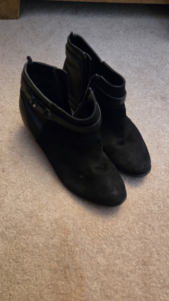Black Suede Ankle Boots - Size 6