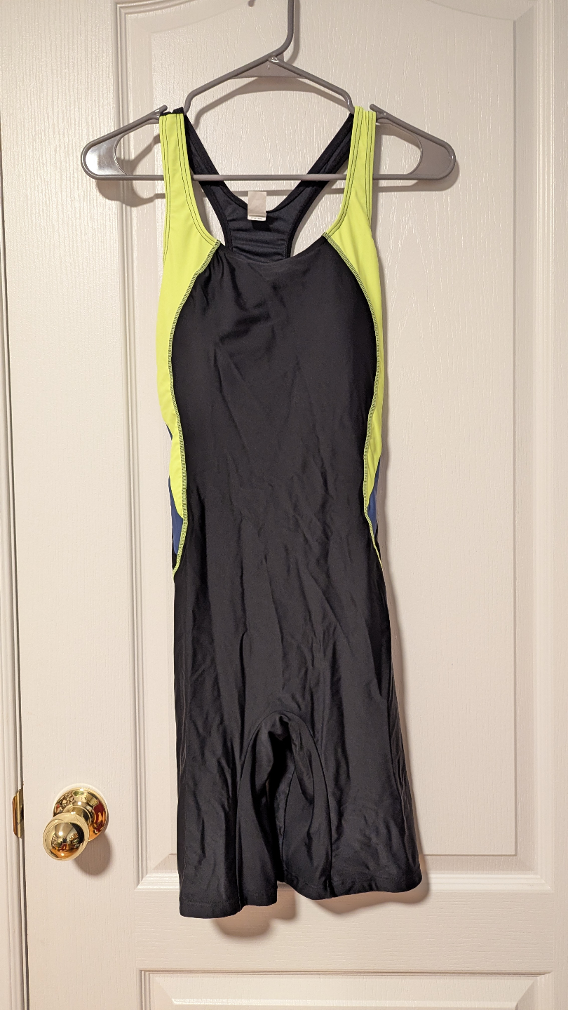 Women's size Medium Black, Blue and Lime Green Athletic Swimsuit