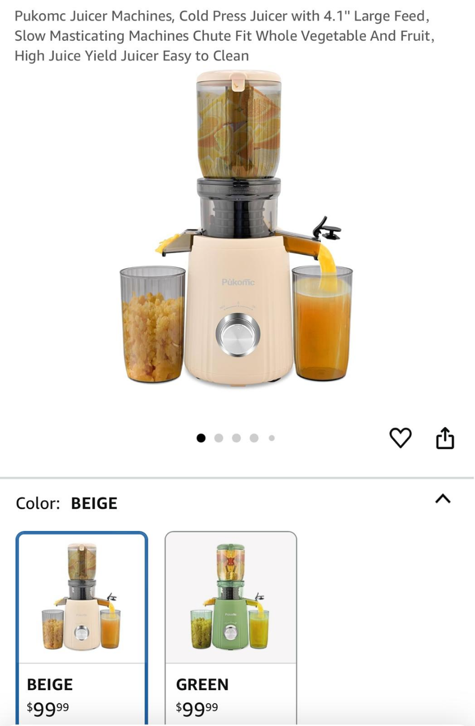 Pukomc Cold Press Juicer - Beige - photo 2