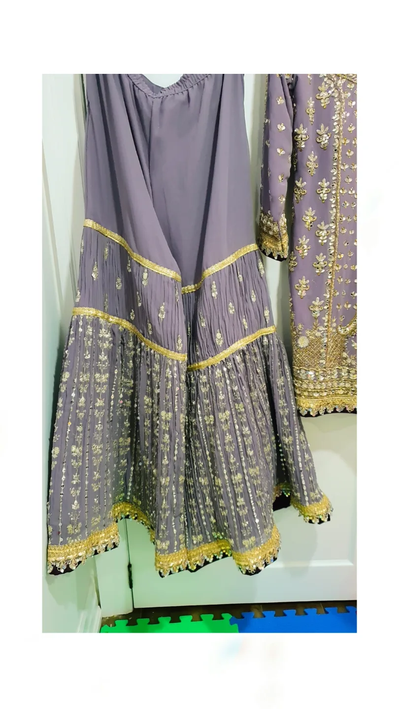 Gorgeous Purple and Gold Party wear sharara suit image indicator(2)