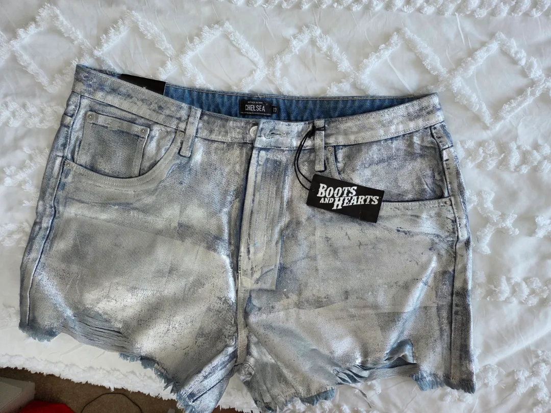 Silver metallic denim shorts size 13 image indicator(2)