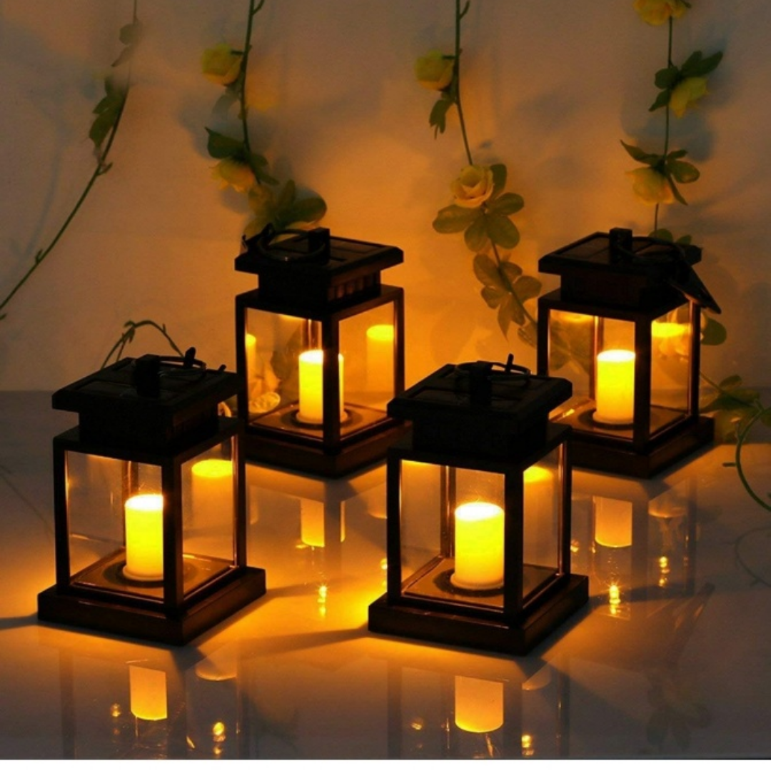 Set of 8 Solar Powered LED Lanterns Outdoor Decor