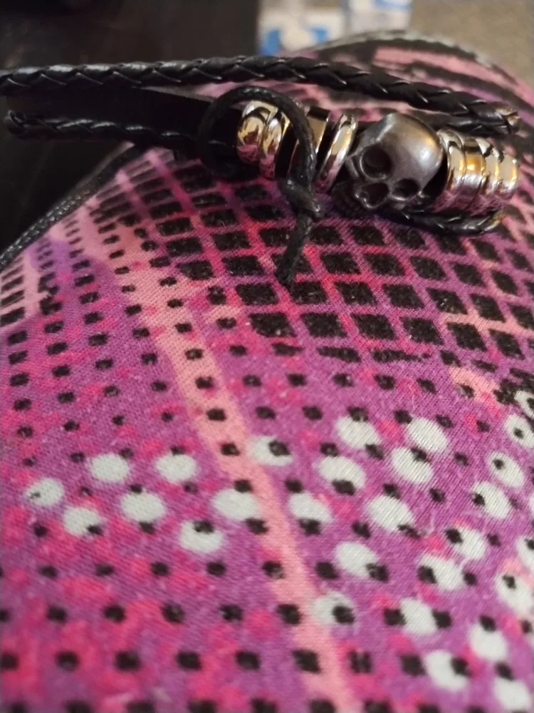 Men's Black Leather Bracelet with Skull Charm image indicator(4)