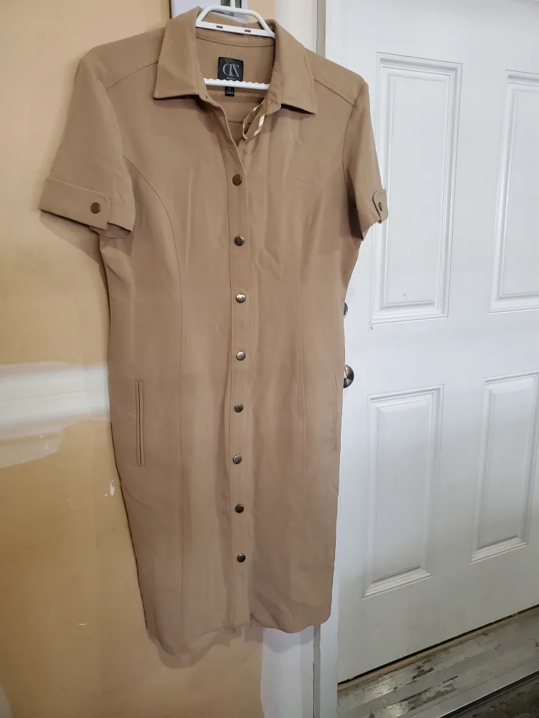 Darren Z Women's Beige Button-Down Shirt Dress thumbnail