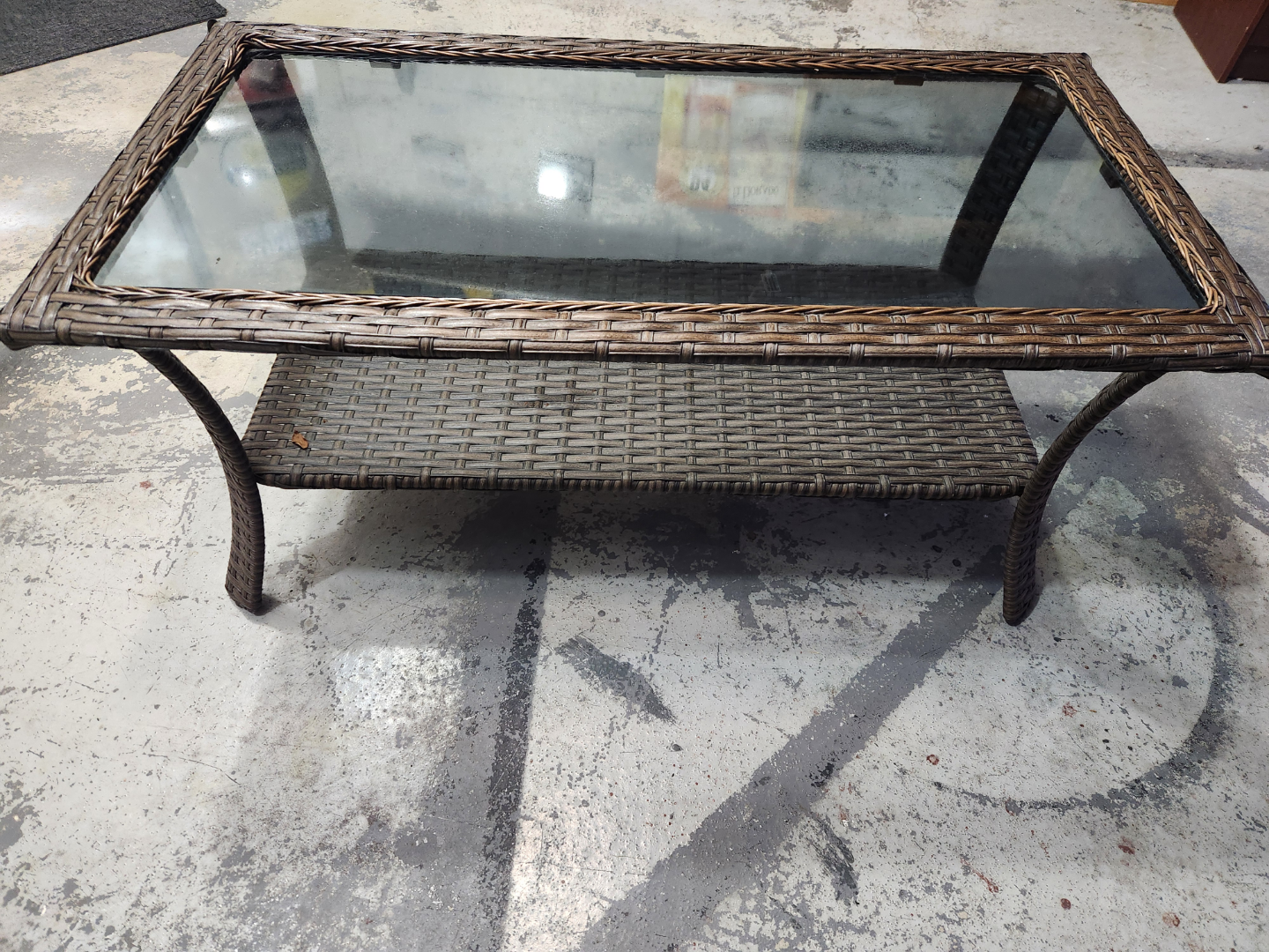 Wicker Patio Coffee Table with Glass Top