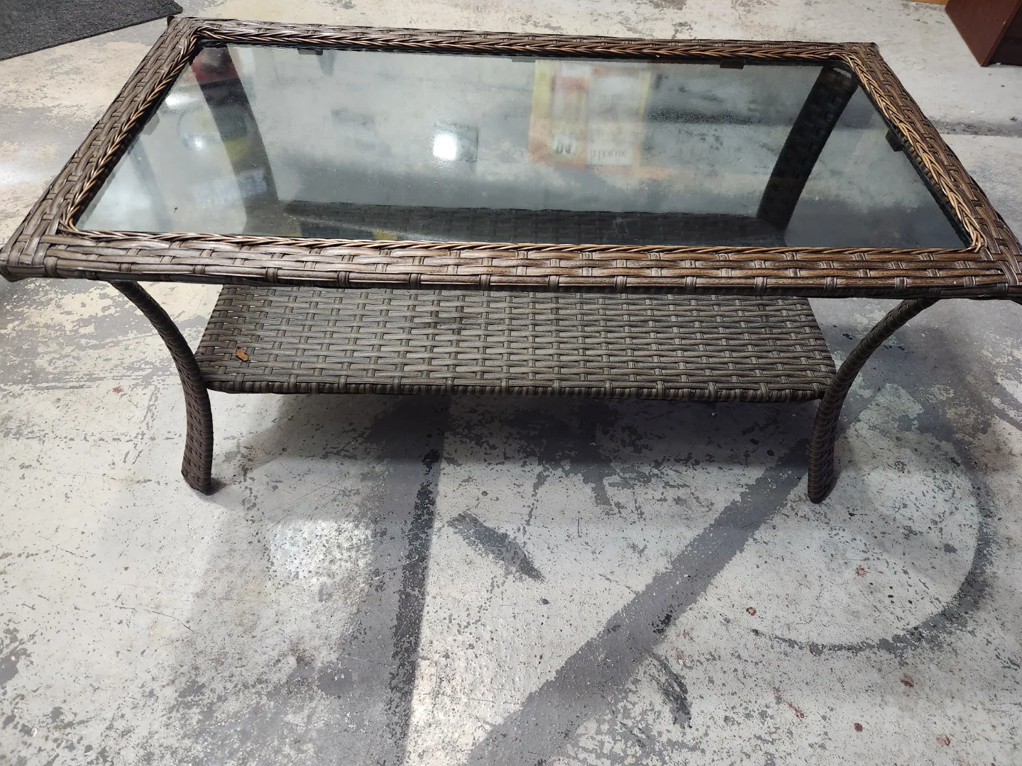 Wicker Patio Coffee Table with Glass Top thumbnail