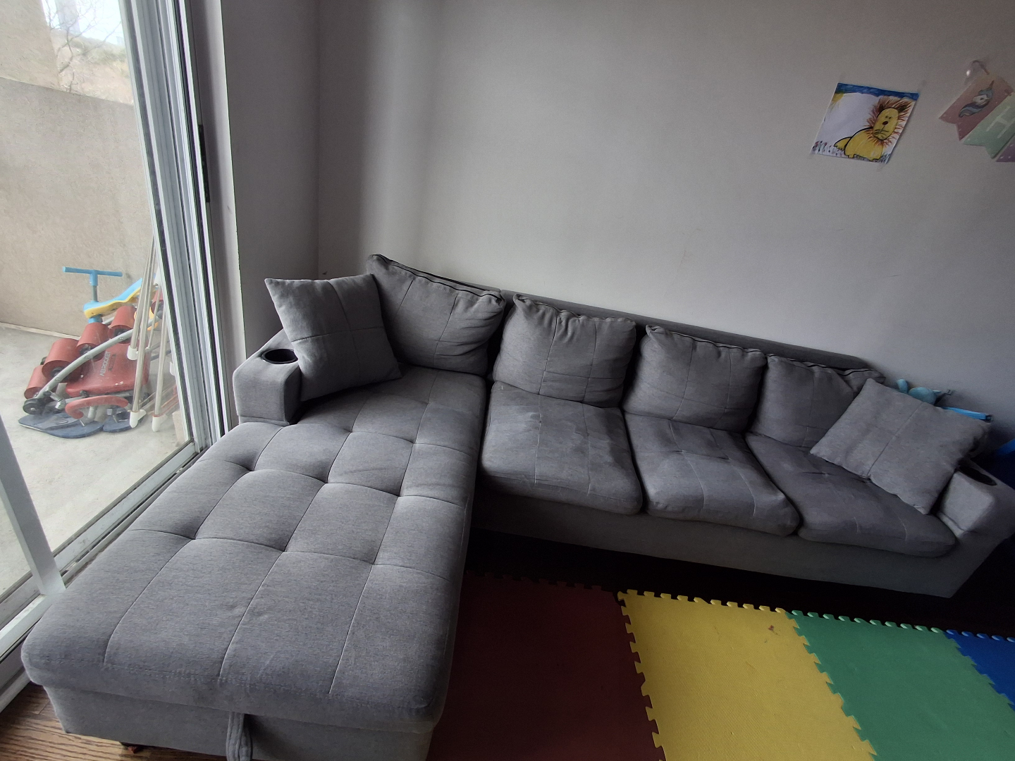 Grey L-Shaped Sectional Sofa with Storage