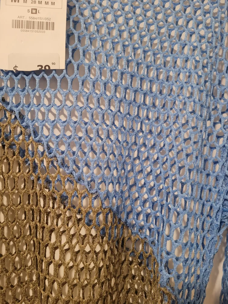 Zara Women's Size Medium Blue and Olive Green Mesh Mini Dress image indicator(3)