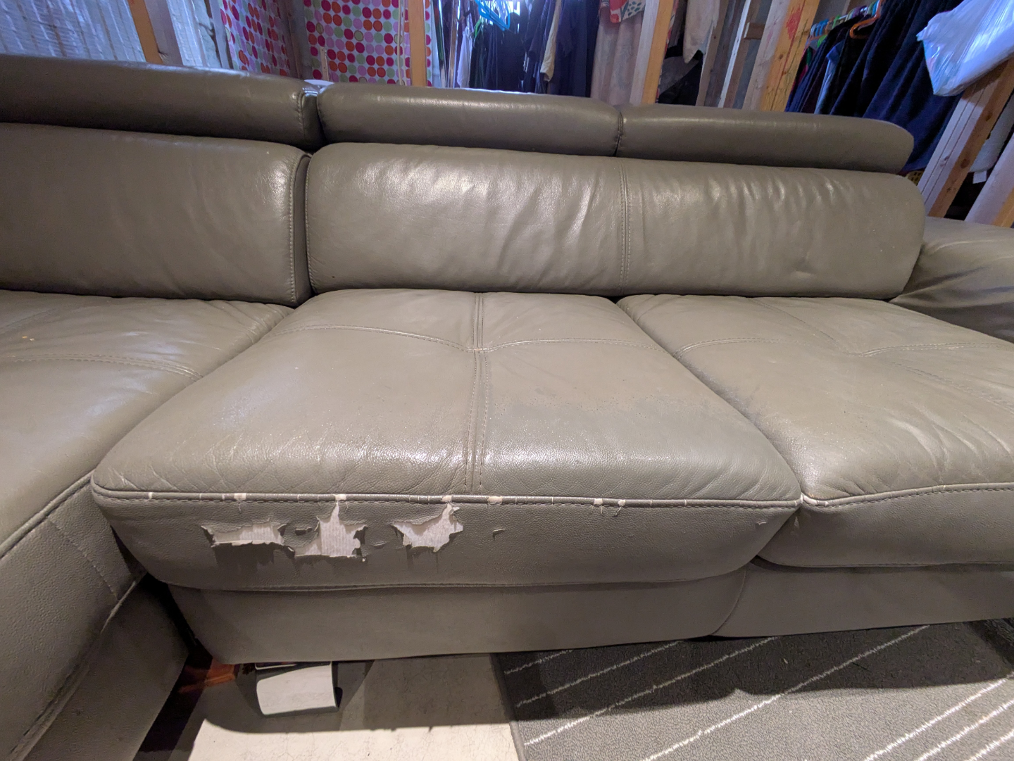 Grey Leather Sectional Sofa - photo 3