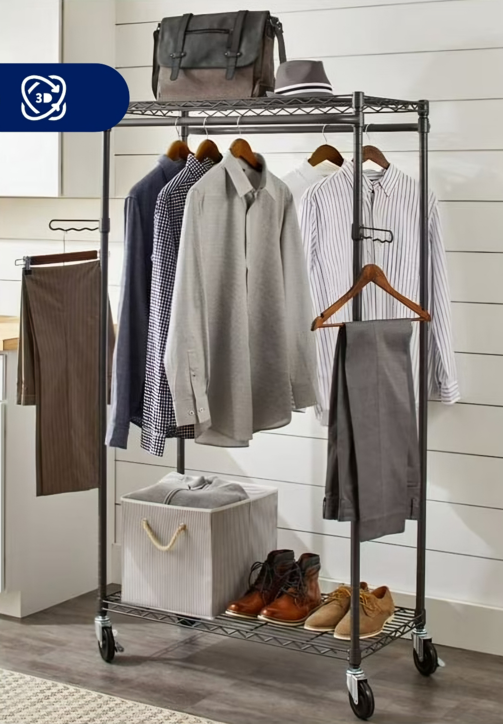 Rolling Garment Rack with Shelves