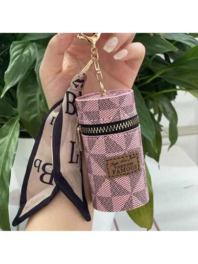 Pink Designer Keychain Pill Case with Beaded Bracelet