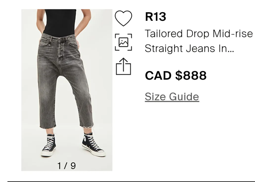 Women's R13 Cropped Black Tailored Drop Jeans Size 23-24 image indicator(3)