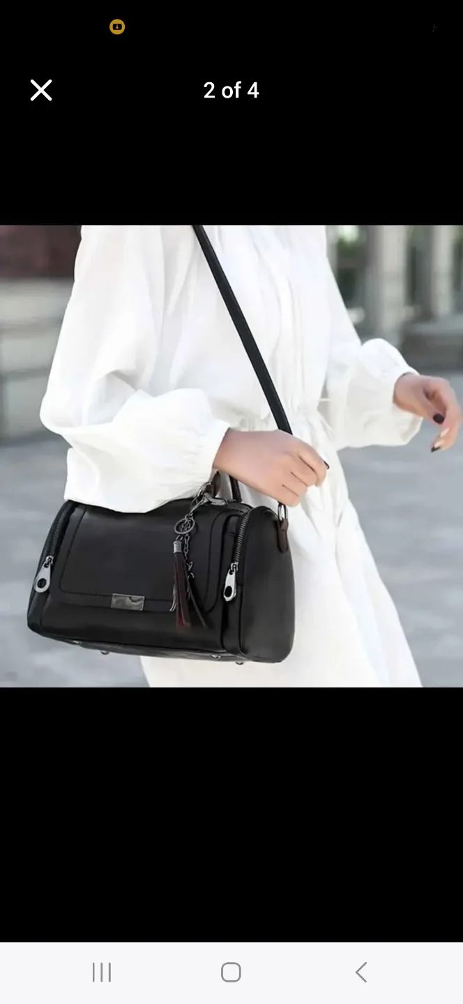 Black Leather Handbag with Detachable Strap thumbnail
